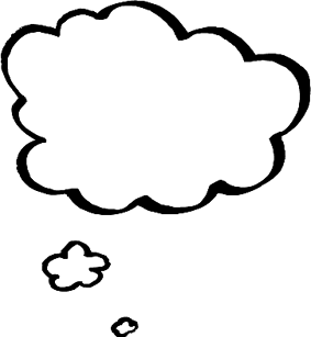A monochrome cloud featuring a thought bubble, representing ideas or thoughts emerging from the cloud.