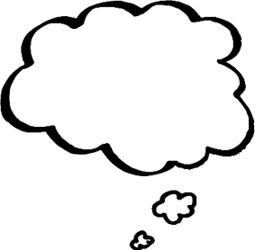 A monochrome cloud featuring a thought bubble, representing ideas or thoughts emerging from the cloud.