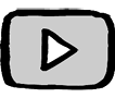 Black and white video player icon representing YouTube, featuring a play button within a rectangular frame.